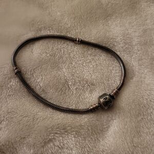 Pandora Moments Oxidized Snake Chain Bracelet w/ 14k rose gold-plated barrel